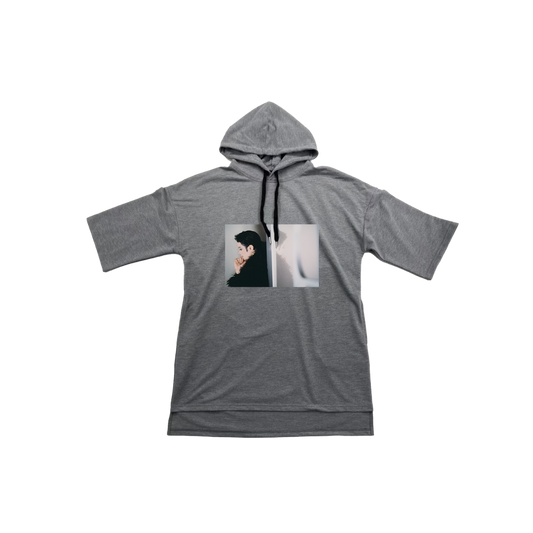 Cut & Sew Grey Short-Sleeve Hoodie