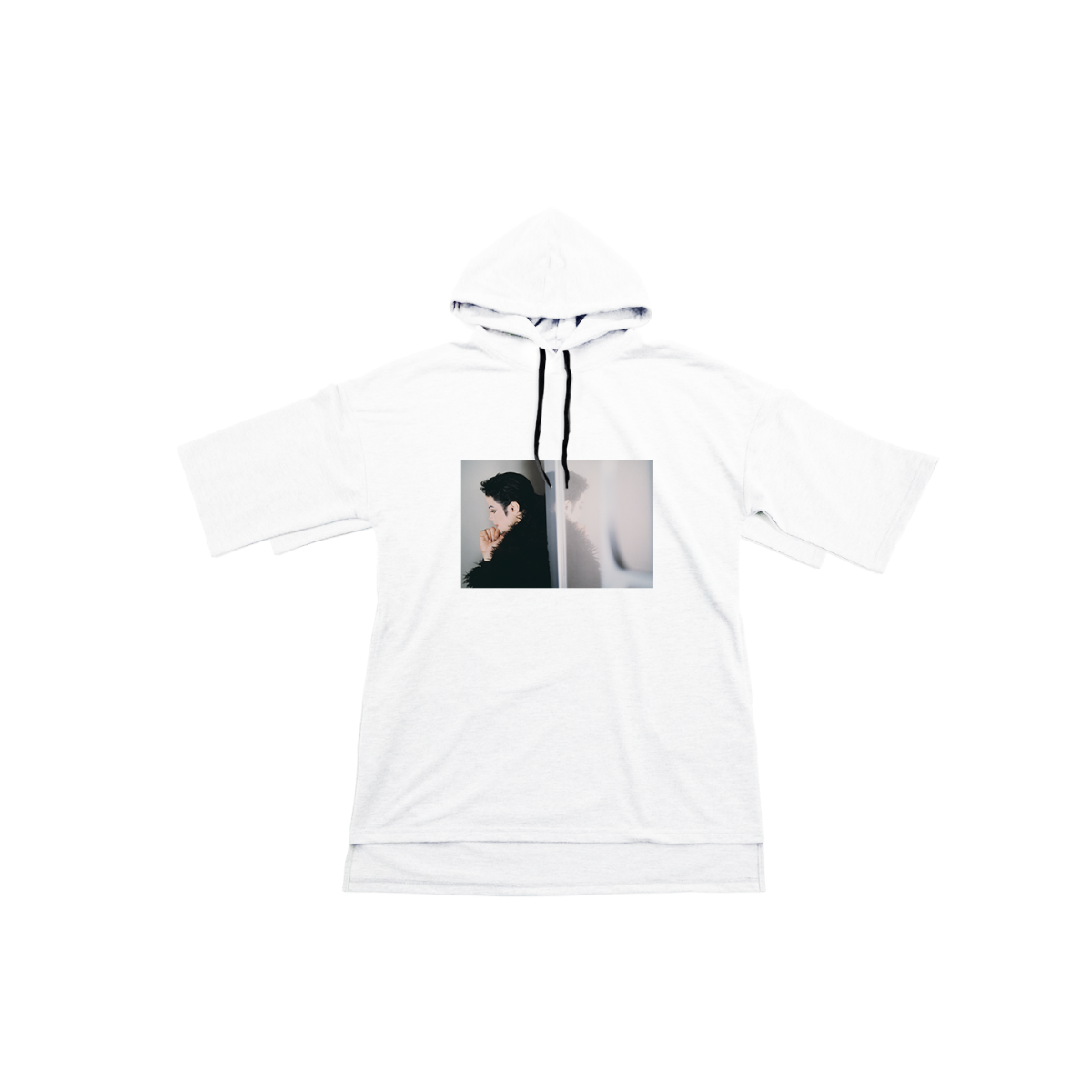 Cut & Sew White Short-Sleeve Hoodie