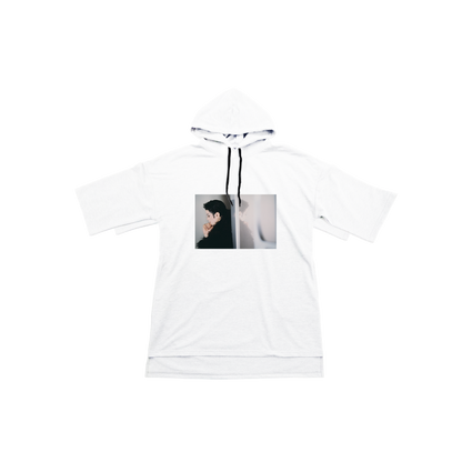 Cut & Sew White Short-Sleeve Hoodie