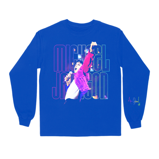 Michael Jackson Rainbow Signature Blue Long-Sleeve Tee