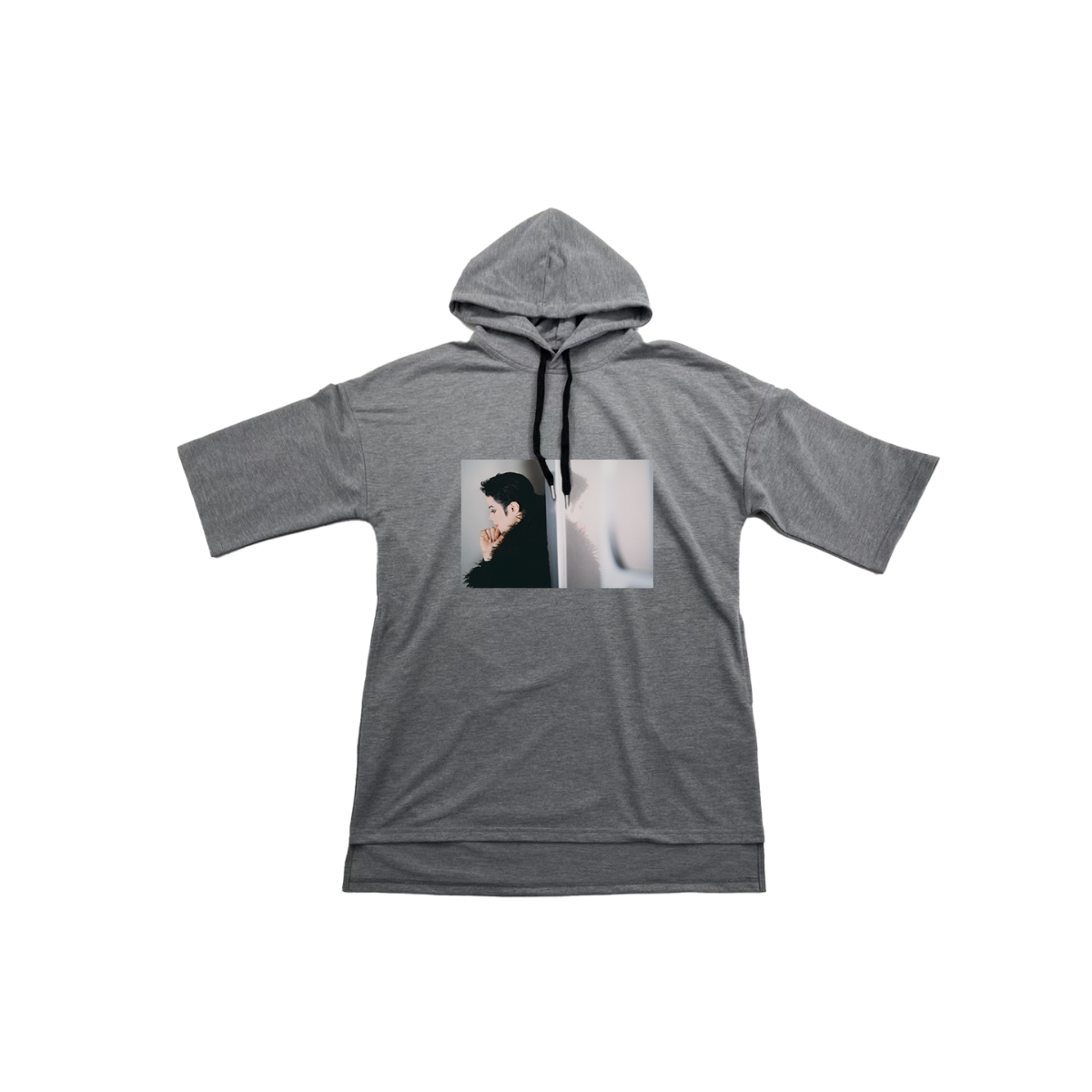 Cut & Sew Grey Short-Sleeve Hoodie