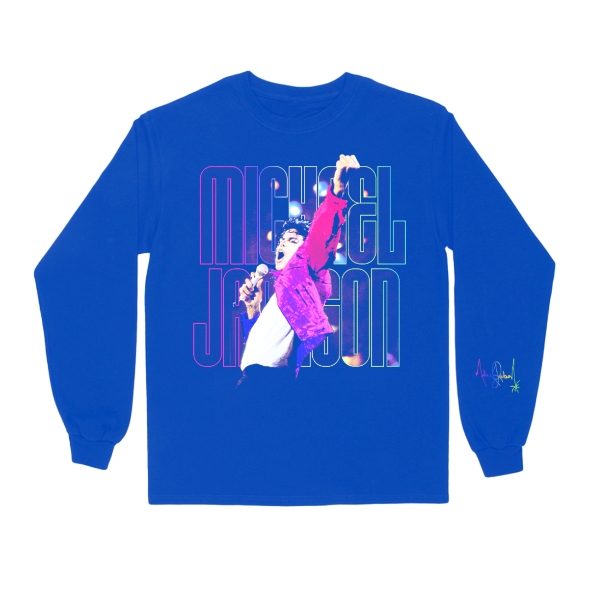 Michael Jackson Rainbow Signature Blue Long-Sleeve Tee